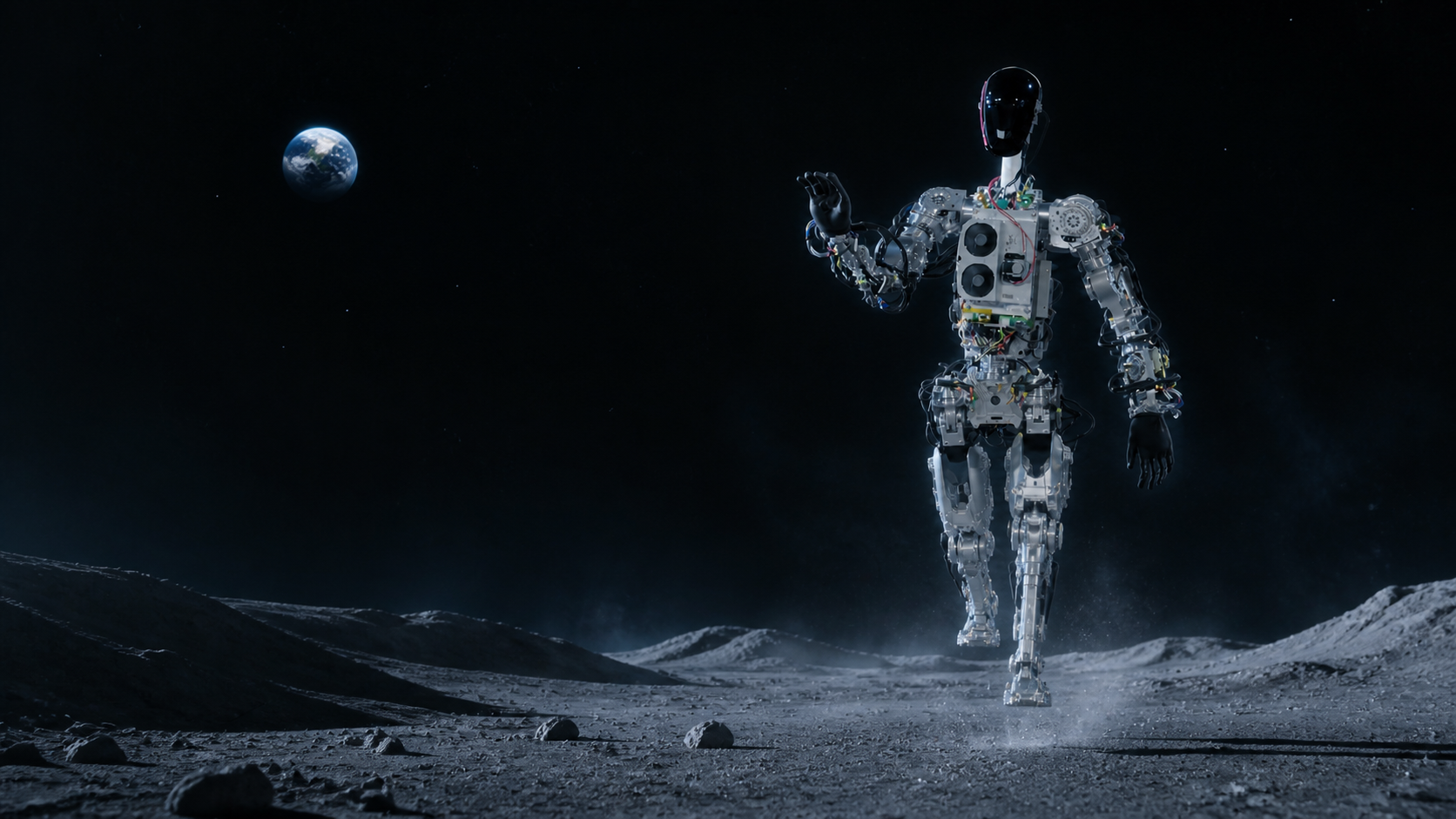 Bumble C crossing a moonlike surface beneath Earth